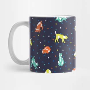 All-over-print colorful pattern with cats and polka dots Mug